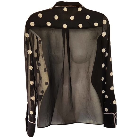 Alice + Olivia Embellished Black Sheer Poly Top Blouse S/P - Picture 4 of 4